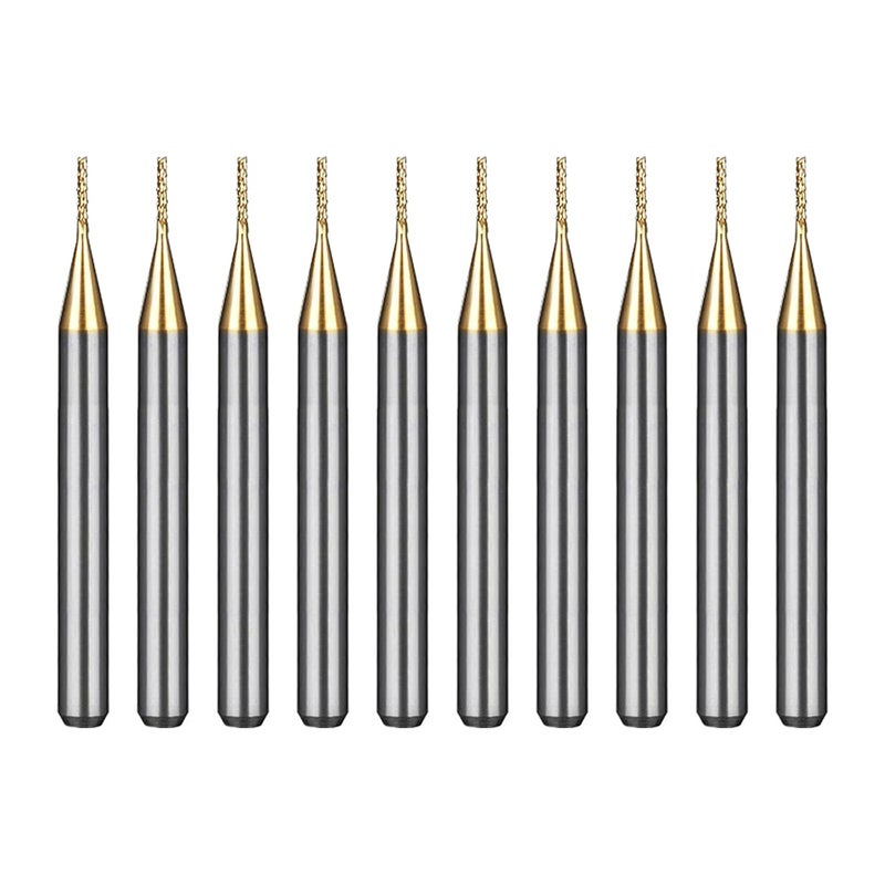 WEXWE Store Tools 10Pcs 0.6mm TiN Coating Solid Carbide End Mill Engraving Milling Cutter CNC Router Bits for PCB Machine, 1/8" Shank 1BOX - Image 1